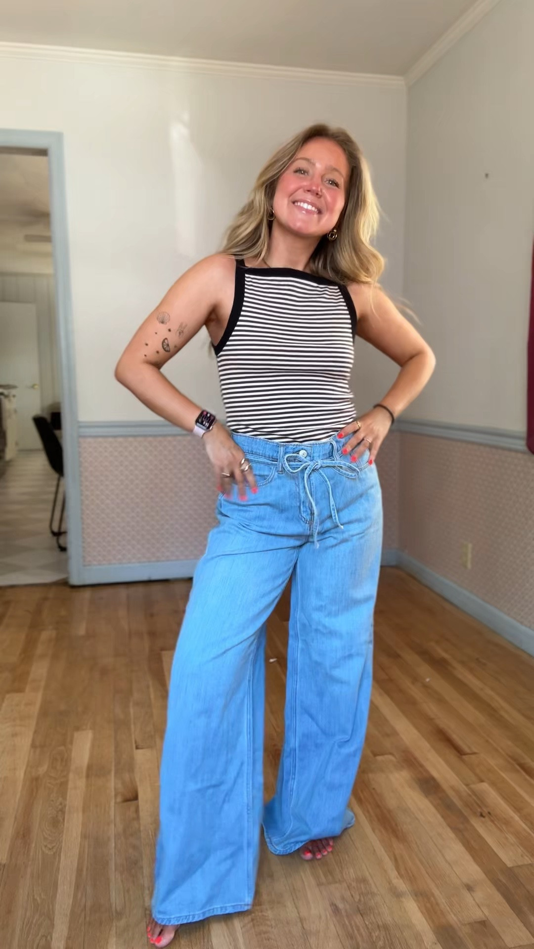 A light flowy wide leg jean is just what my closet was missing, and these high-neck tanks are going to be on repeat. Memorial Day Sale-50% off everything online! #oldnavypartner