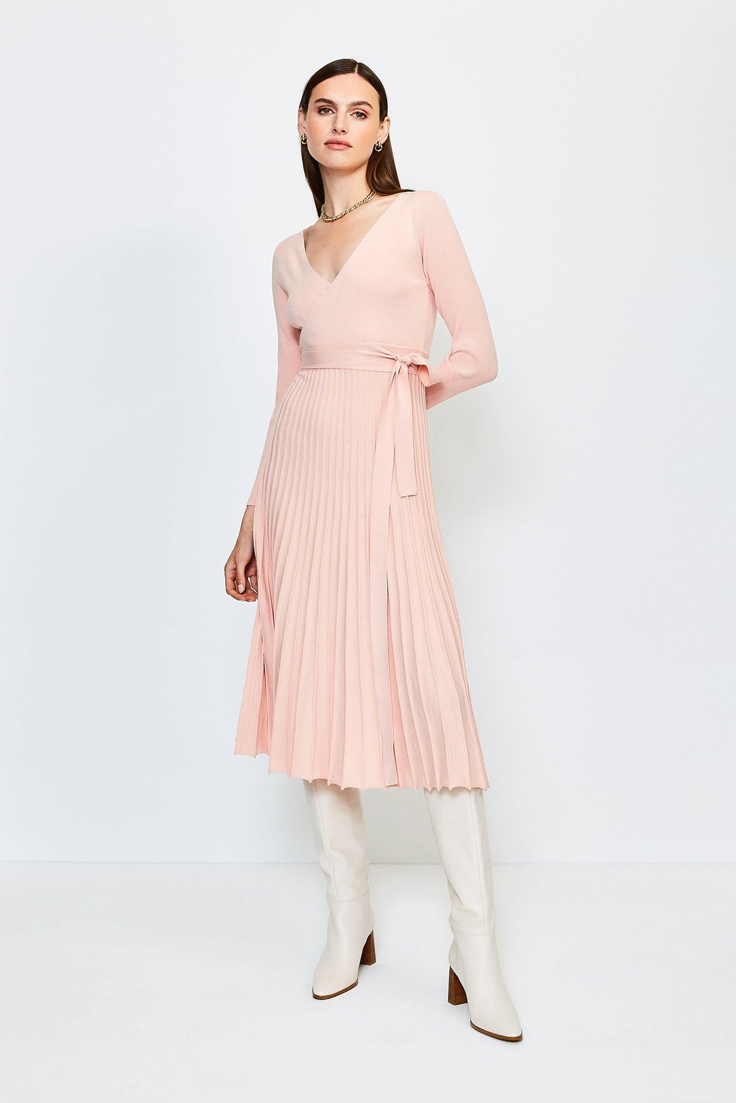 Wrap Pleated Skirt Knitted Dress | Karen Millen UK & IE
