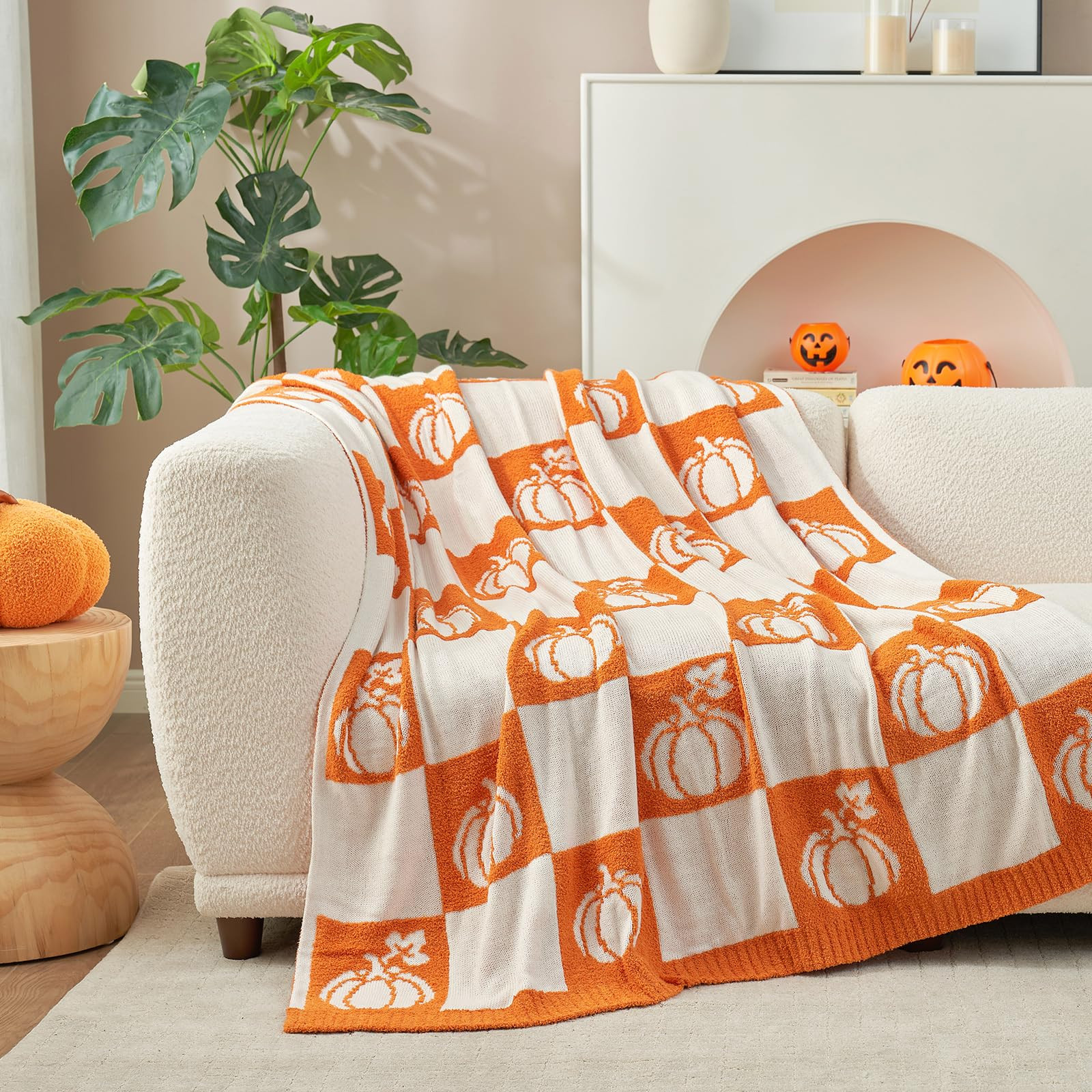 Snuggle Sac Fall Checkered Blanket Orange Pumpkin Throw Blanket for Couch, Bed, Sofa, 50x60 inche... | Amazon (US)