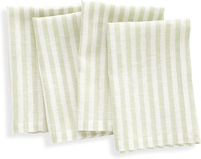 Solino Home Linen Cloth Napkins Set of 4-100% Pure Linen Sage and White Striped Dinner Napkins 20... | Amazon (US)