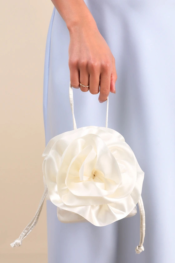 Reeta Ivory Satin Rosette Bucket Bag | Lulus