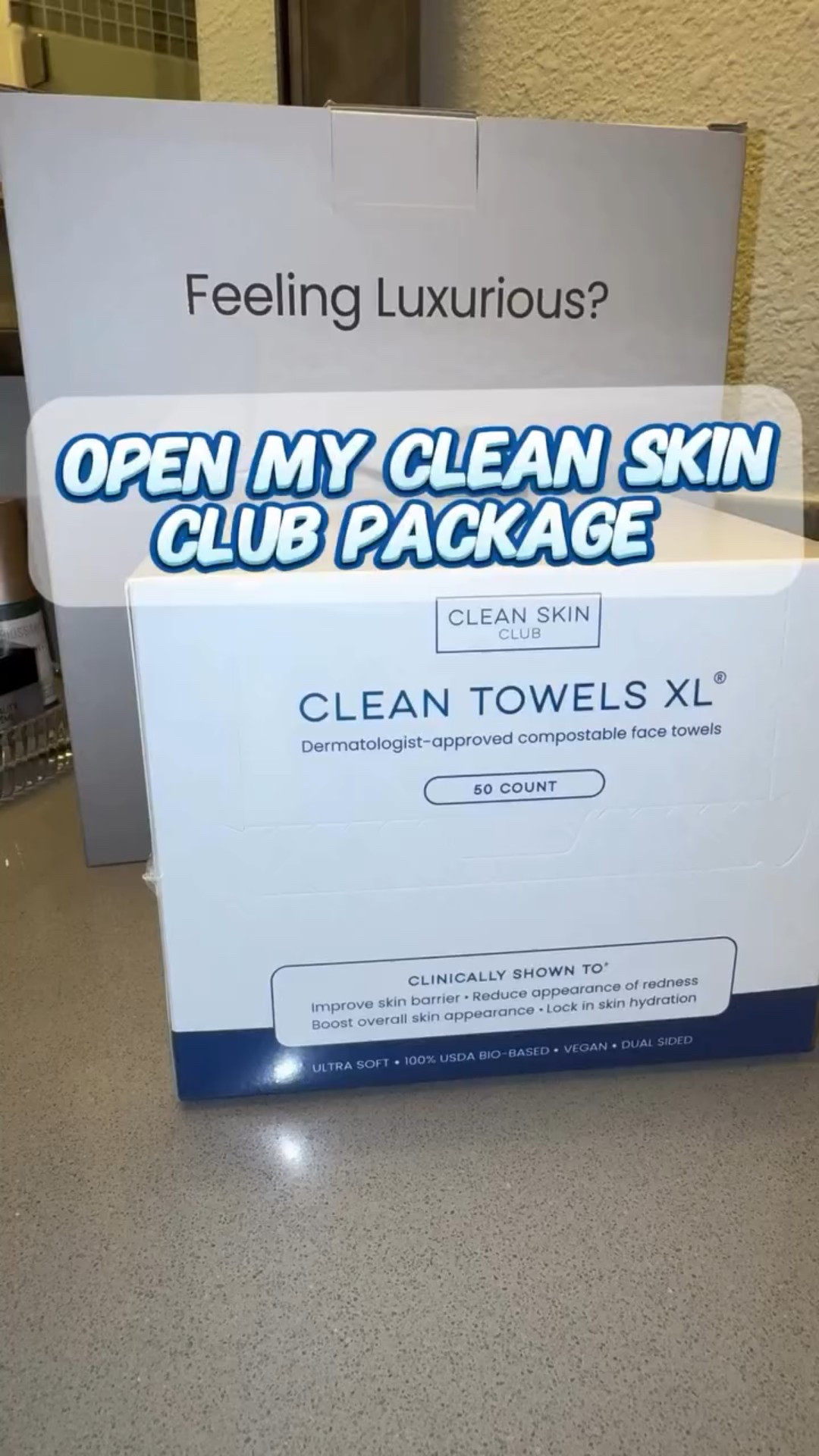 Unboxing the new CEMENT BOX by Clean Skin Club. A chic minimalist box that holds 50 Clean Towels XL. It’s a statement piece that brings quiet luxury and style to your bathroom counter. @cleanskinclub #asmr #cleanasthetic #cleanskinclub #fyp #skincareroutine