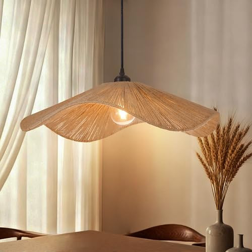 19.6" Boho Large Farmhouse Chandeliers for Dining Room, 1-Light Coastal Hand Woven Rope Pendant Lights Kitchen Island Farmhouse Rustic Hanging Lamp Fixture for Bedroom, Living Room, Entryway, Foyer | Amazon (US)