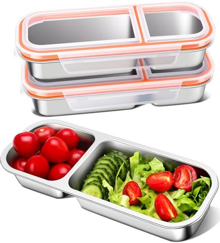 3 Pack Stainless Steel Snack Containers for Kids & Adults - Leek Proof Metal Bento Lunch Box with 2 Compartment - Lunchable Containers for Daycare, School, Work, Travel - Stackable Snack Bento Box | Amazon (US)