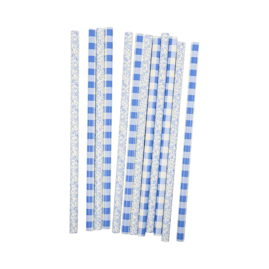 Blue Plaid Floral Reusable Straws | My Mind's Eye