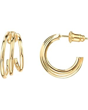 PAVOI 14K Gold Plated Sterling Silver Post Split Huggie Earrings | Rose/White/Yellow Gold Earring... | Amazon (US)