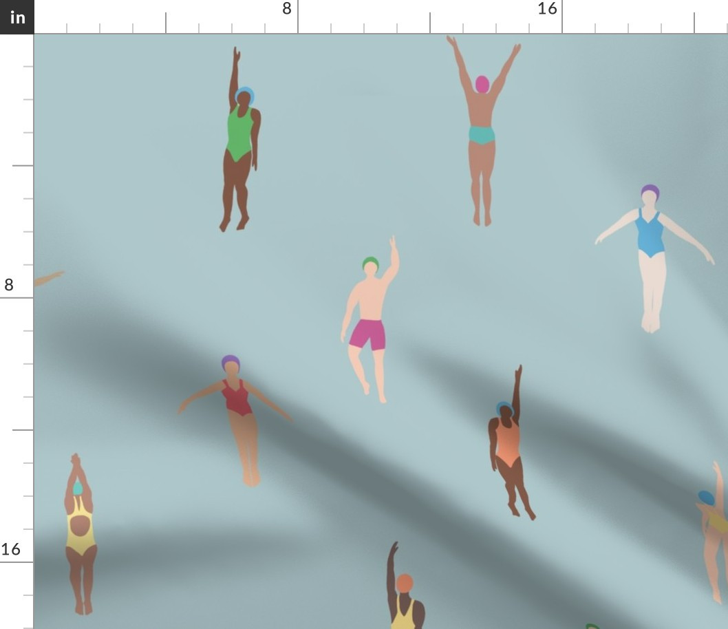 Swimmers Foggy Blue Fabric bydasbrooklyn | Spoonflower