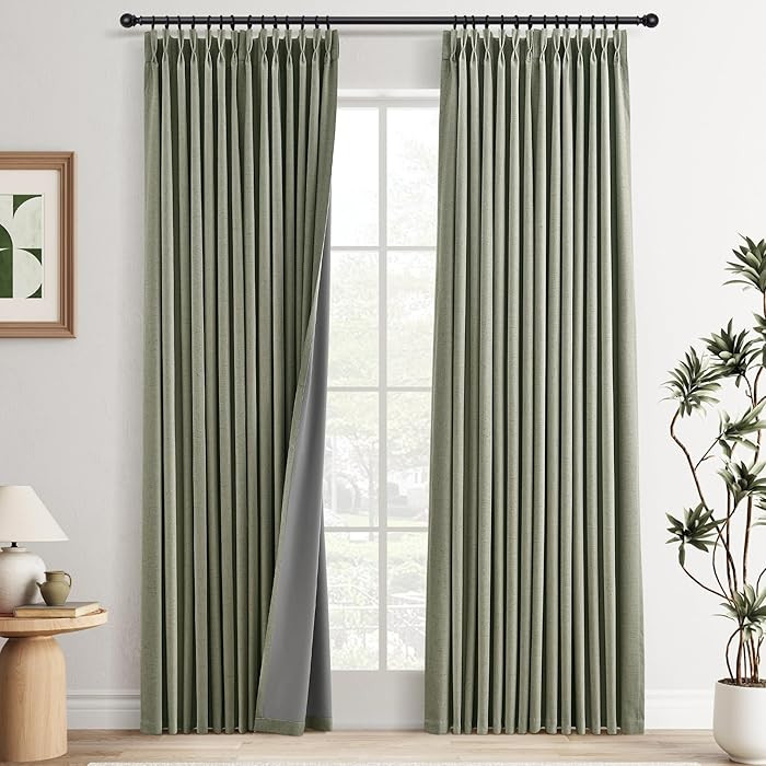 100% Blackout Sage Green Curtains Pinch Pleated Green Full Blackout Curtains 84 Inches Long for B... | Amazon (US)
