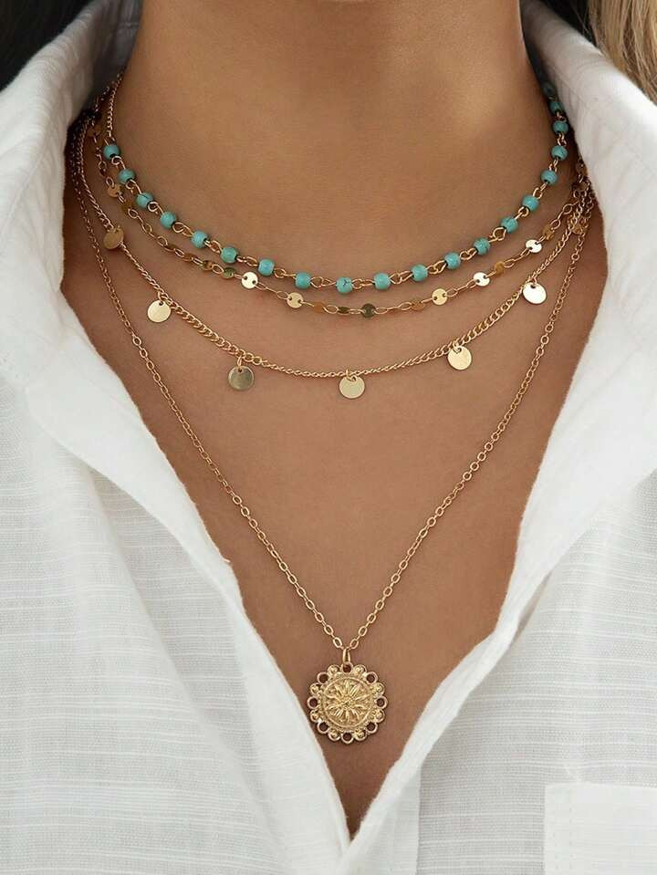 1pc 3-Layer Handmade Woven Rice Bead Necklace, New Arrival | SHEIN