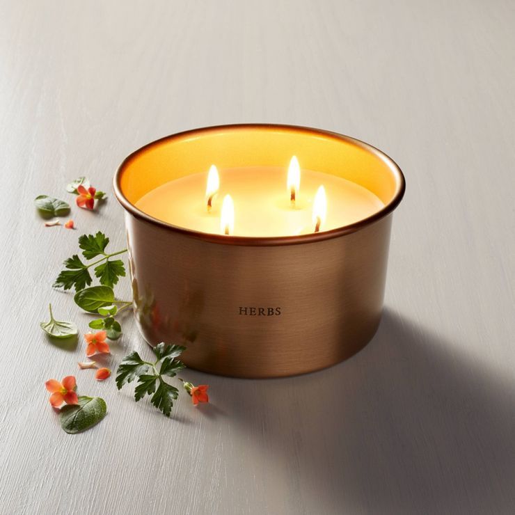 Lidded Metal Herbs 4-Wick Jar Candle Brass Finish 20oz - Hearth & Hand™ with Magnolia | Target