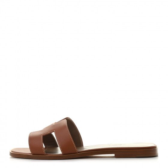 HERMES Box Calfskin Oran Sandals 41 Gold | Fashionphile