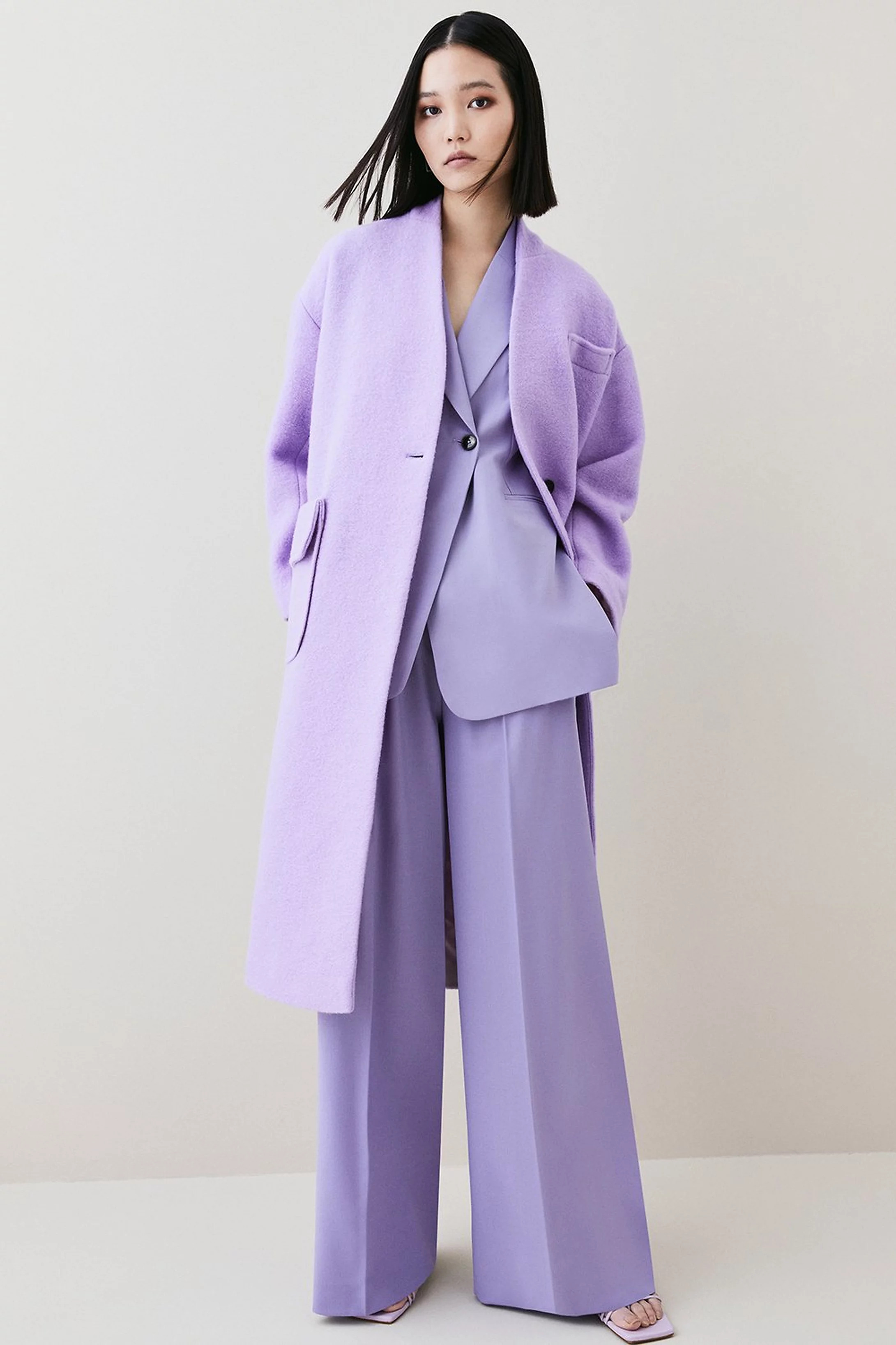 Italian Wool Soft Textured Midi Belted Coat | Karen Millen US