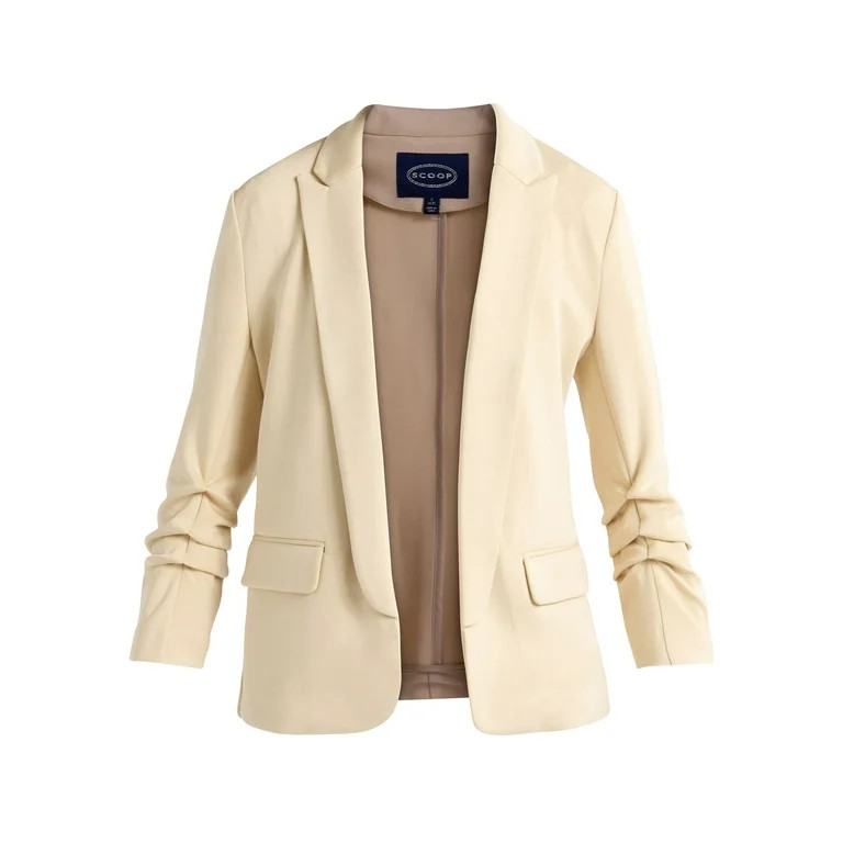 Scoop Women's and Women's Plus Relaxed Scuba Knit Stretch Blazer with Scrunch Sleeves, Sizes XS-4... | Walmart (US)