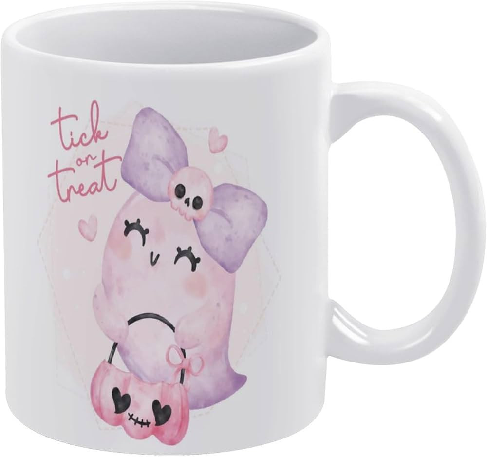 Cute Happy Pink Ghost Coffee Mug Halloween Trick Or Treat Ceramic Mug Drinking Cup with Handle Wh... | Amazon (US)