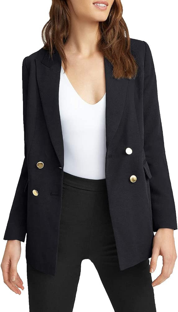Women's Lapel Pocket Blazer Suit Long Sleeve Buttons Work Office Jacket | Amazon (US)