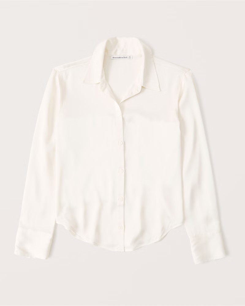 Long-Sleeve Satin Button-Up Shirt | Abercrombie & Fitch (US)