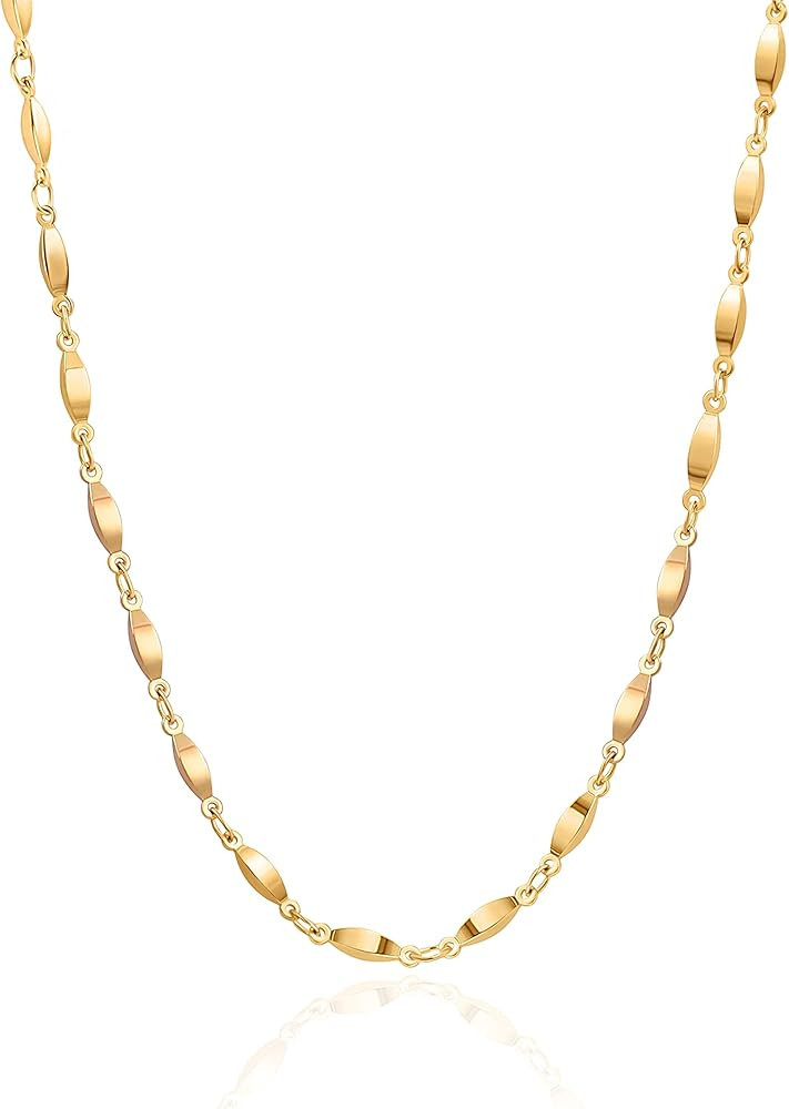 18k Gold Paperclip Chain Choker Satellite Chain Lava Bead Pendant Necklace Dainty Jewelry for Wom... | Amazon (US)