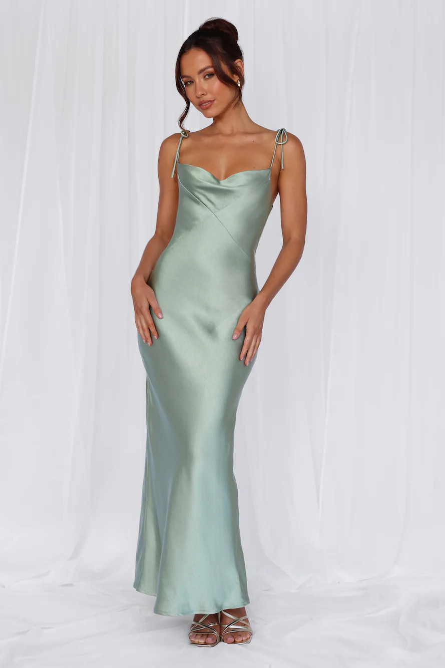HELLO MOLLY The Penelope Cowl Satin Maxi Dress Sage | Hello Molly (AU)