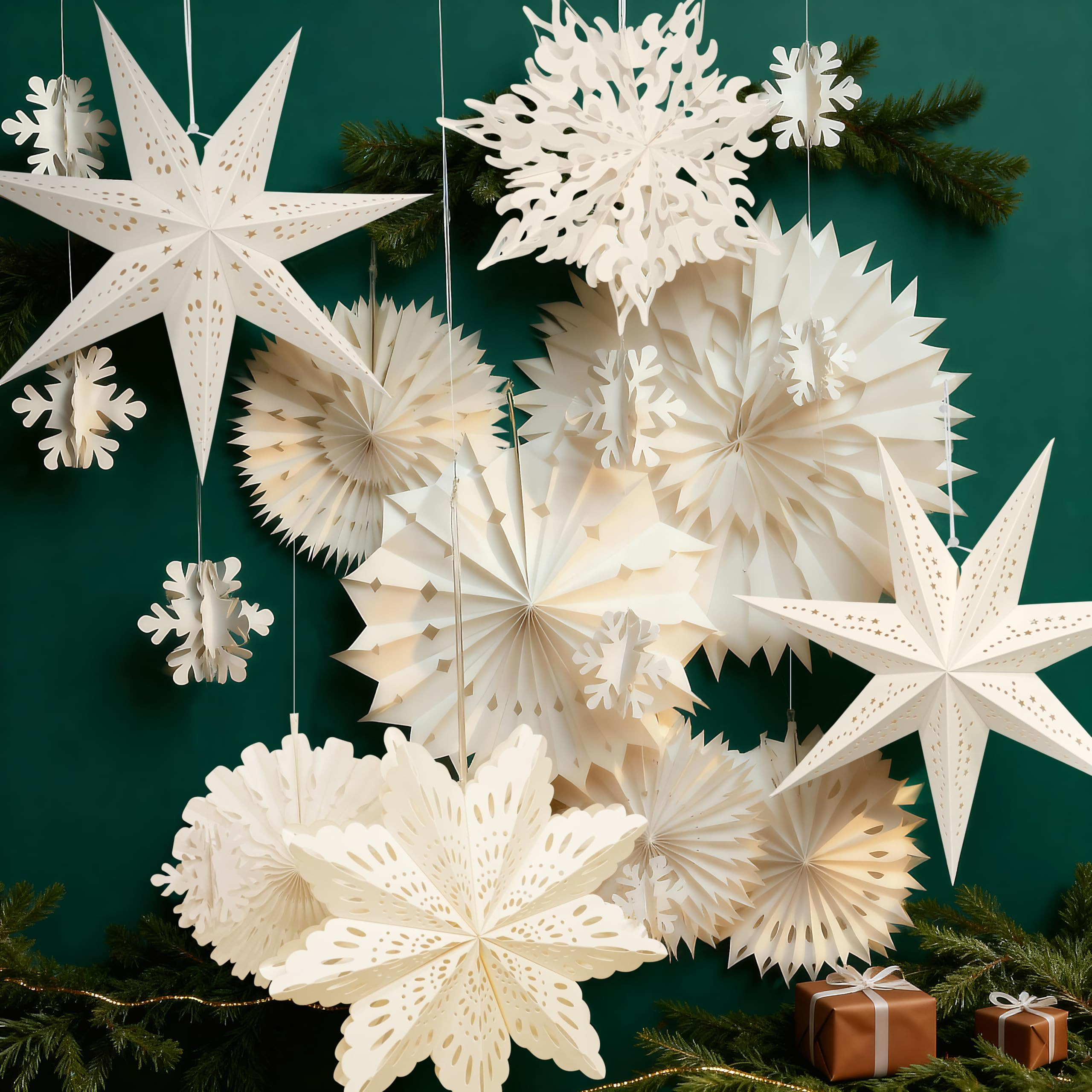 Winter Wonderland Snowflake Party Decorations, Christmas Hanging Decor, White Paper Star Snowflak... | Amazon (US)