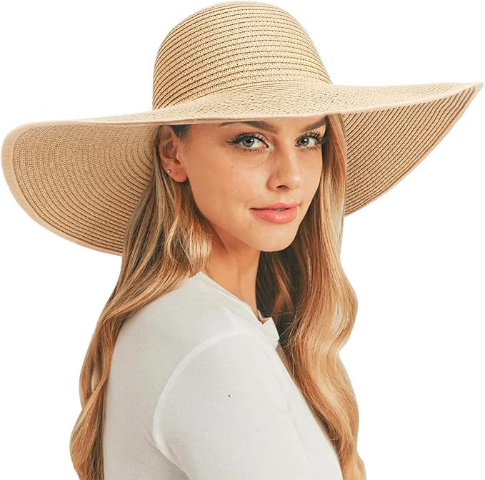 DRESHOW Beach Hats for Women Big Straw Wide Brim Summer Hat Floppy Foldable Roll up Cap Sun Hat U... | Amazon (US)