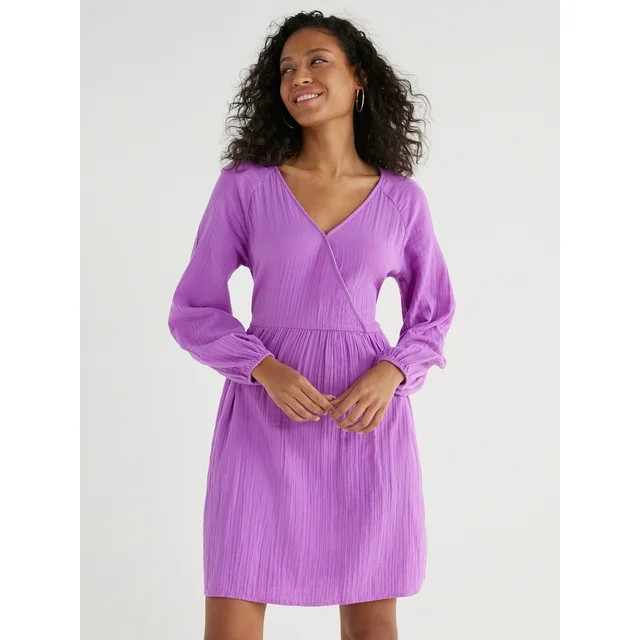 Time and Tru Women’s Mini Wrap Dress, Sizes XS-XXXL | Walmart (US)