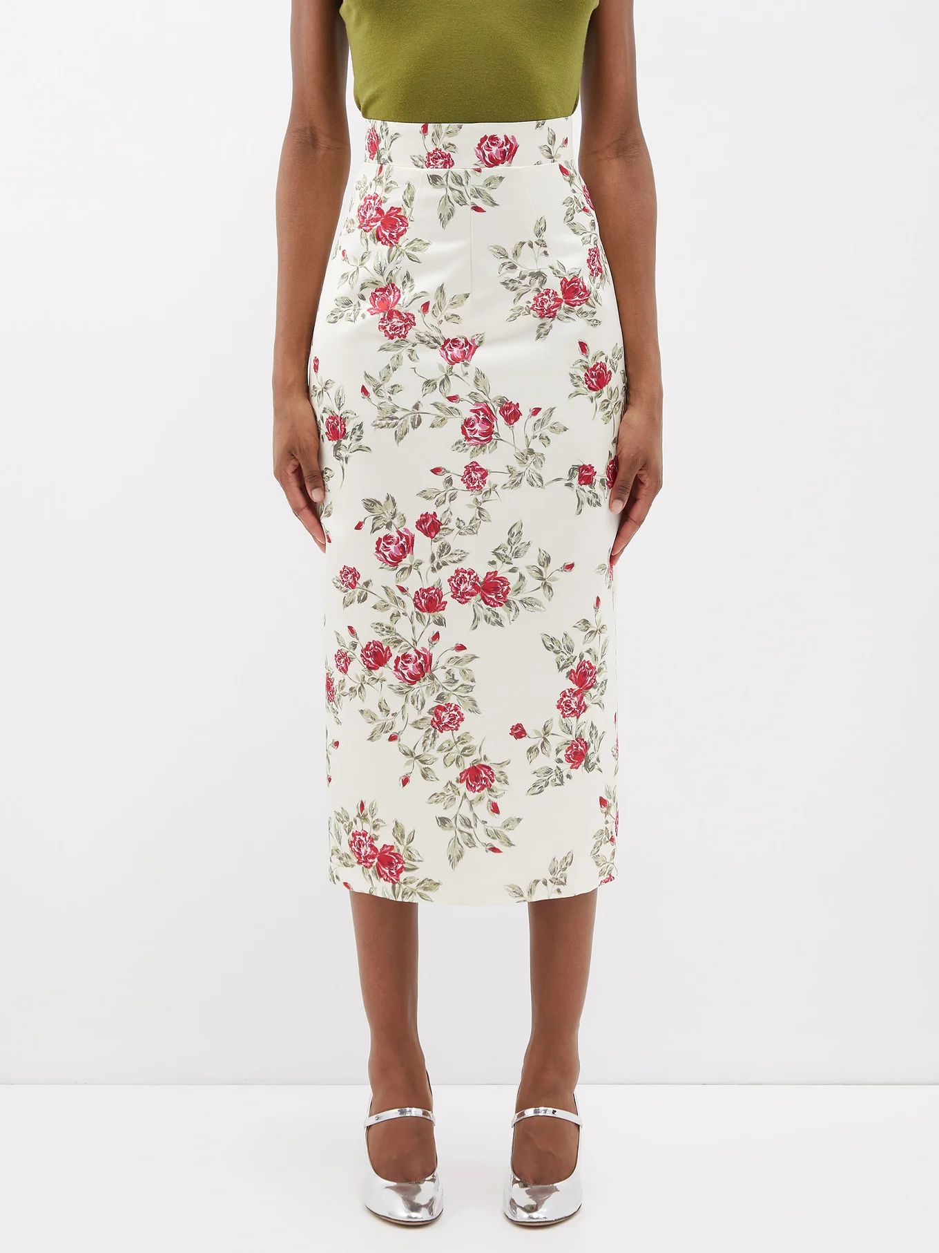 Lorinda floral-print satin pencil skirt | Matches (APAC)