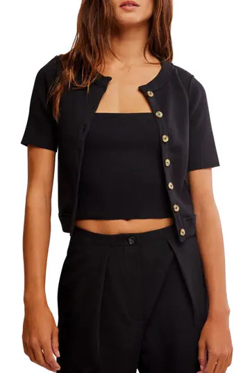 Free People Twosie Cotton Blend Rib Cardigan & Tank Set in Black at Nordstrom Rack, Size Large | Nordstrom Rack