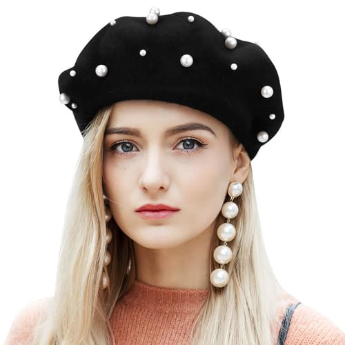 Luxury Starry Pearl Cashmere Beret for Women - Elegant Winter Accessory | Amazon (US)
