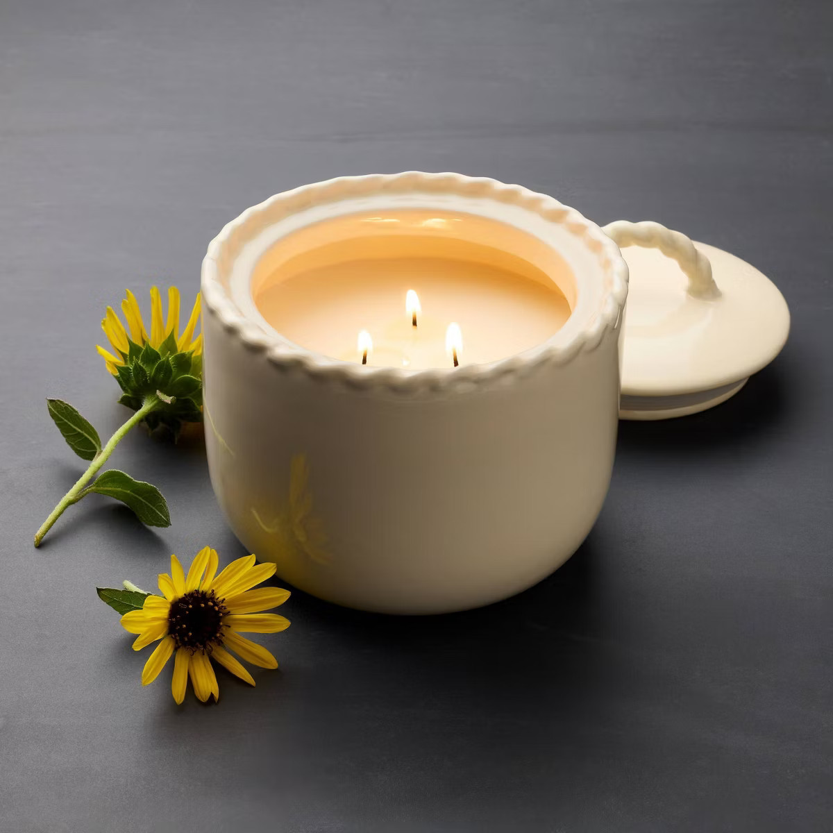 3-Wick 18oz Ceramic Jar Candle with Lid Sunflower and Ivy - Threshold™ designed with Studio McG... | Target