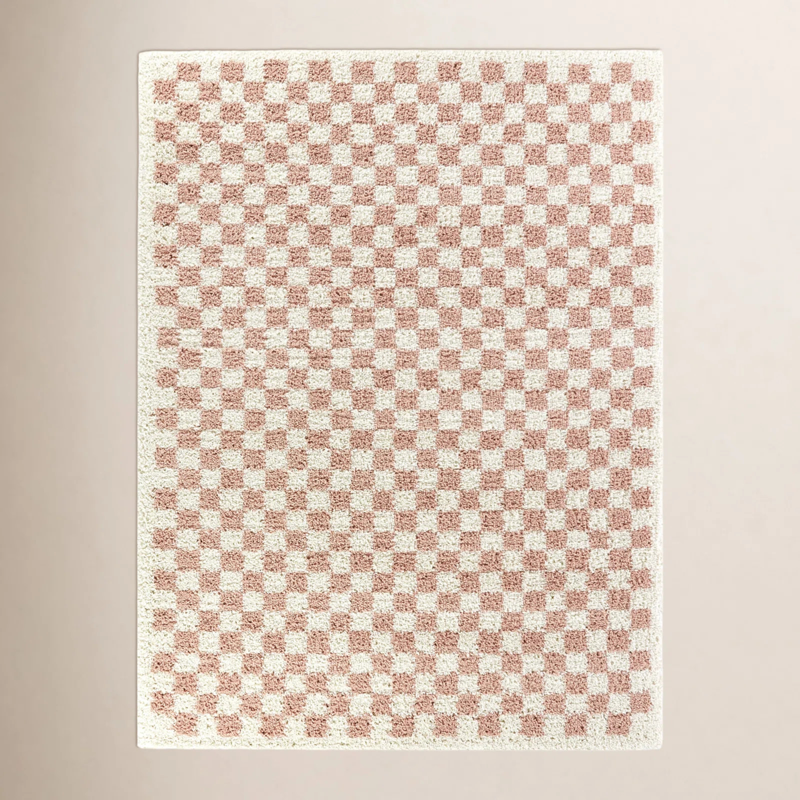 Walker Checkered Pink/Cream Shag Area Rug | Wayfair North America