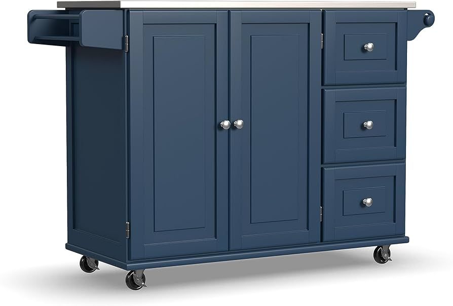 Homestyles Mobile Kitchen Island Cart with Stainless Steel Top, Blue | Amazon (US)