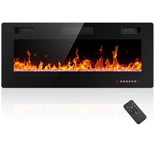 Electactic Electric Fireplace 42 inch, Recessed and Wall Mounted Electric Fireplace with Remote Control, Fireplace Heater, Linear Fireplace with Timer, Adjustable Flame Color, 750w/1500w, Black | Amazon (US)