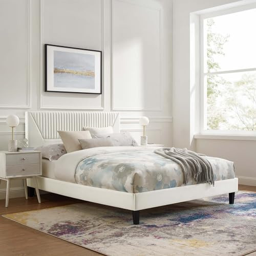 Modway Yasmine Channel Tufted Performance Velvet Full Platform Bed in White | Amazon (US)