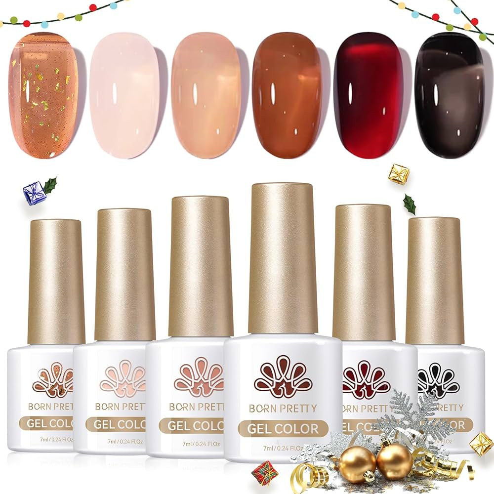 Born Pretty Jelly Gel Nail Polish Set Fall Winter Jelly Brown Burgundy Black Gel Polish Sheer Mil... | Amazon (US)