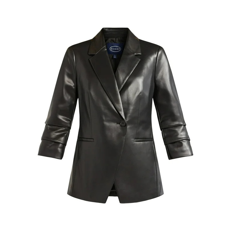 Scoop Women's Ultimate Faux Leather Scrunch Sleeve One Button Blazer, Sizes XS-XXL | Walmart (US)