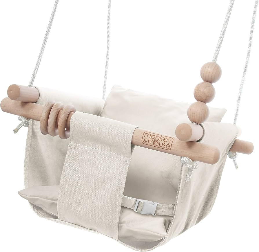 Monkey & Mouse Baby Swing, Cream Indoor Outdoor Portable Hanging Chair - Infant & Toddler Kids 6 ... | Amazon (US)