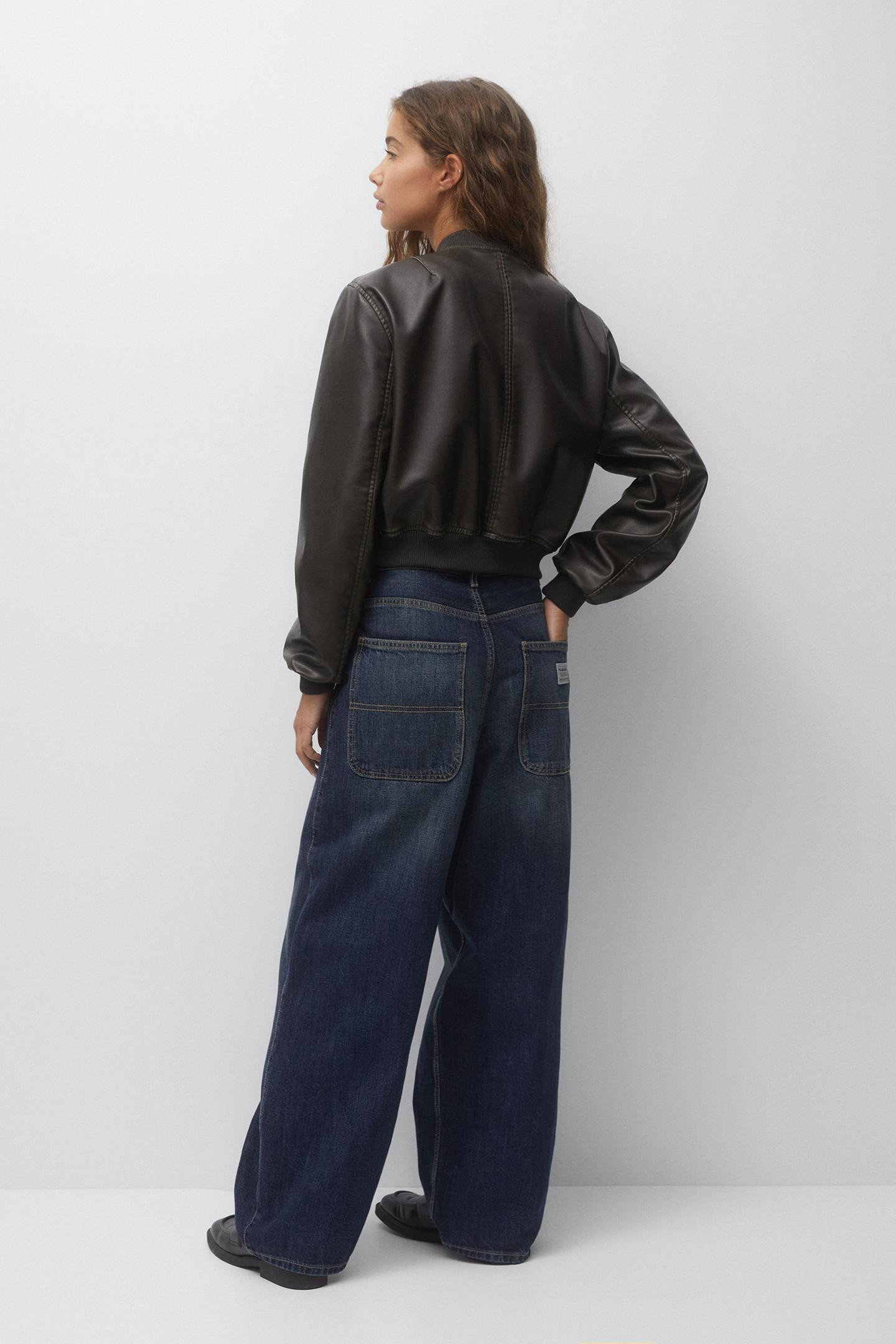 Distressed faux leather bomber jacket | PULL and BEAR UK