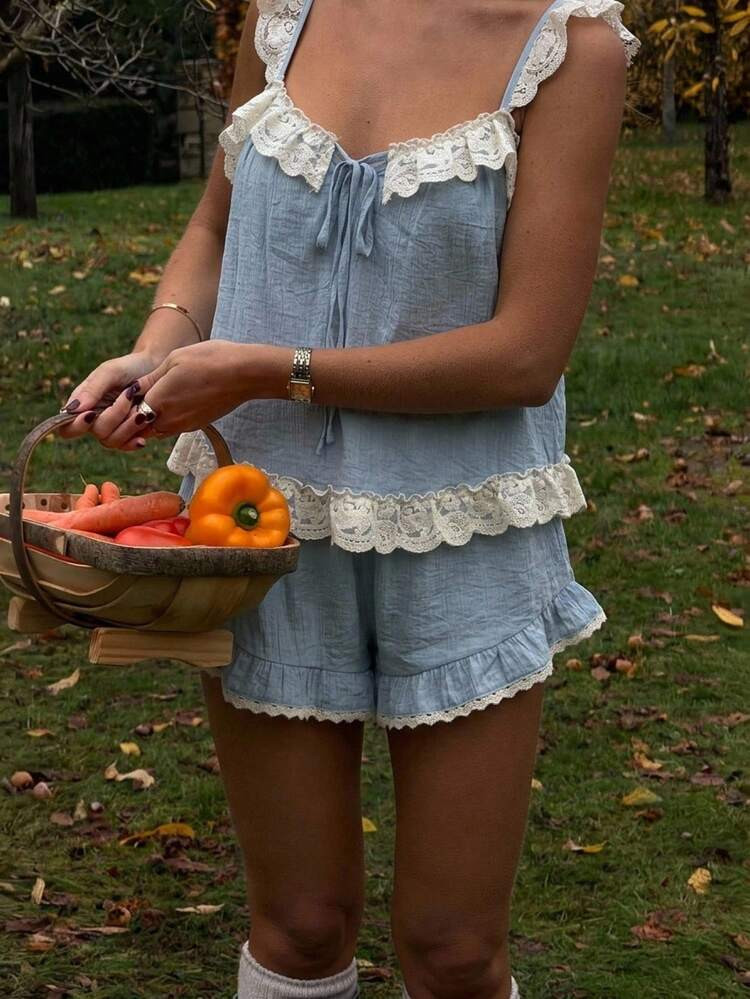 CovetEZ Women's Blue Casual Camisole And Shorts Set | SHEIN