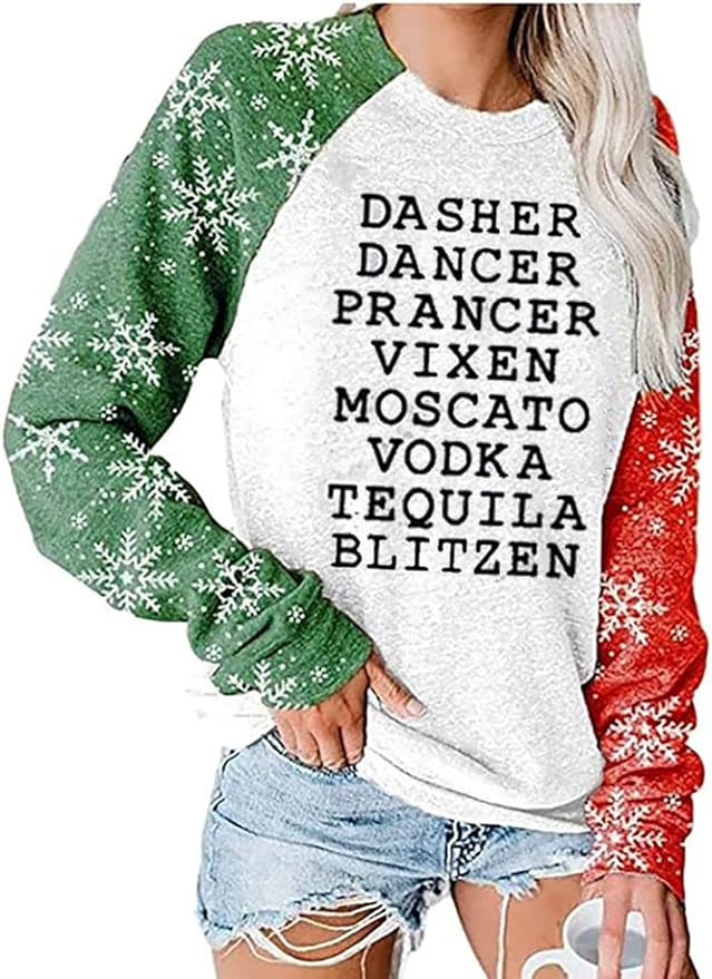 essential cocoon Womens Reindeer Alcohol Christmas Sweatshirt Dasher Dancer Prancer Vixen Moscato... | Amazon (US)
