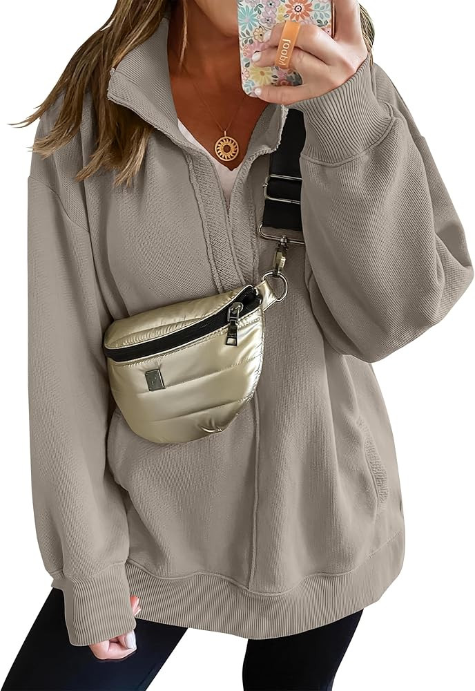 ANRABESS Women Long Sleeve Polo V Neck Split Casual Loose Fit 2024 Fall Tunic Pullover Sweatshirt... | Amazon (US)