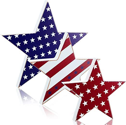 3 Pcs 4th of July table decorations Patriotic Wooden Star Centerpiece Sign Independence Day Tiere... | Amazon (US)
