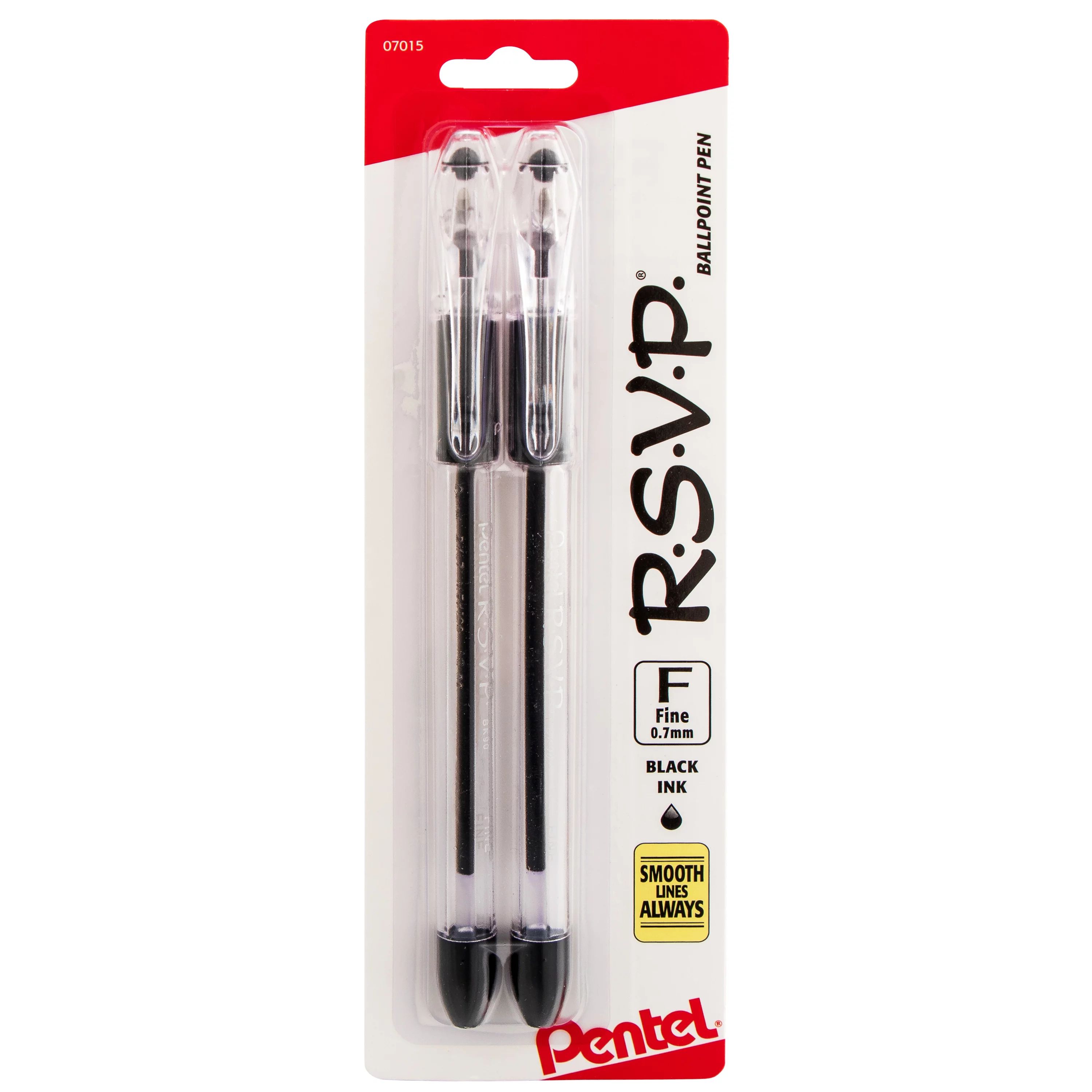 Pentel RSVP Ballpoint Pen, (0.7 mm) Fine Line, Black, 2 Pack | Walmart (US)