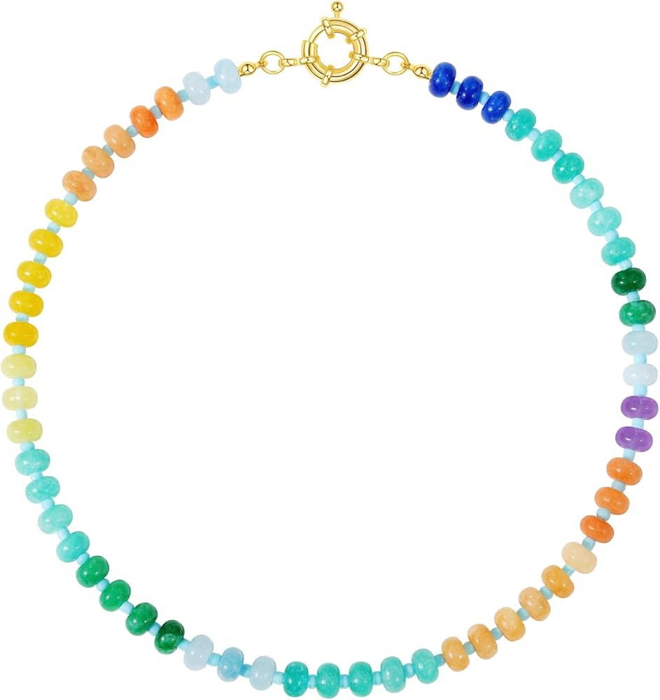 KELORIS PATH Beaded Gemstone Necklaces for Women, Boho Colorful Bead Choker Necklace, Natural Sto... | Amazon (US)