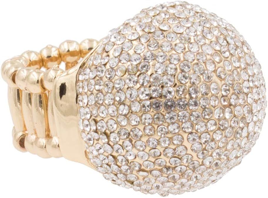 Lavencious Snowball Rhinestone Cocktail Stretch Ring Party Ring for Women Free Sizes for 6 to 10 | Amazon (US)