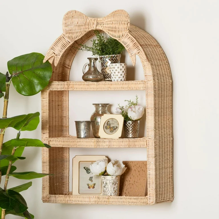 bali & pari Creusa Natural Rattan Wall Shelf 3-Tier Decorative Storage Rack | Walmart (US)