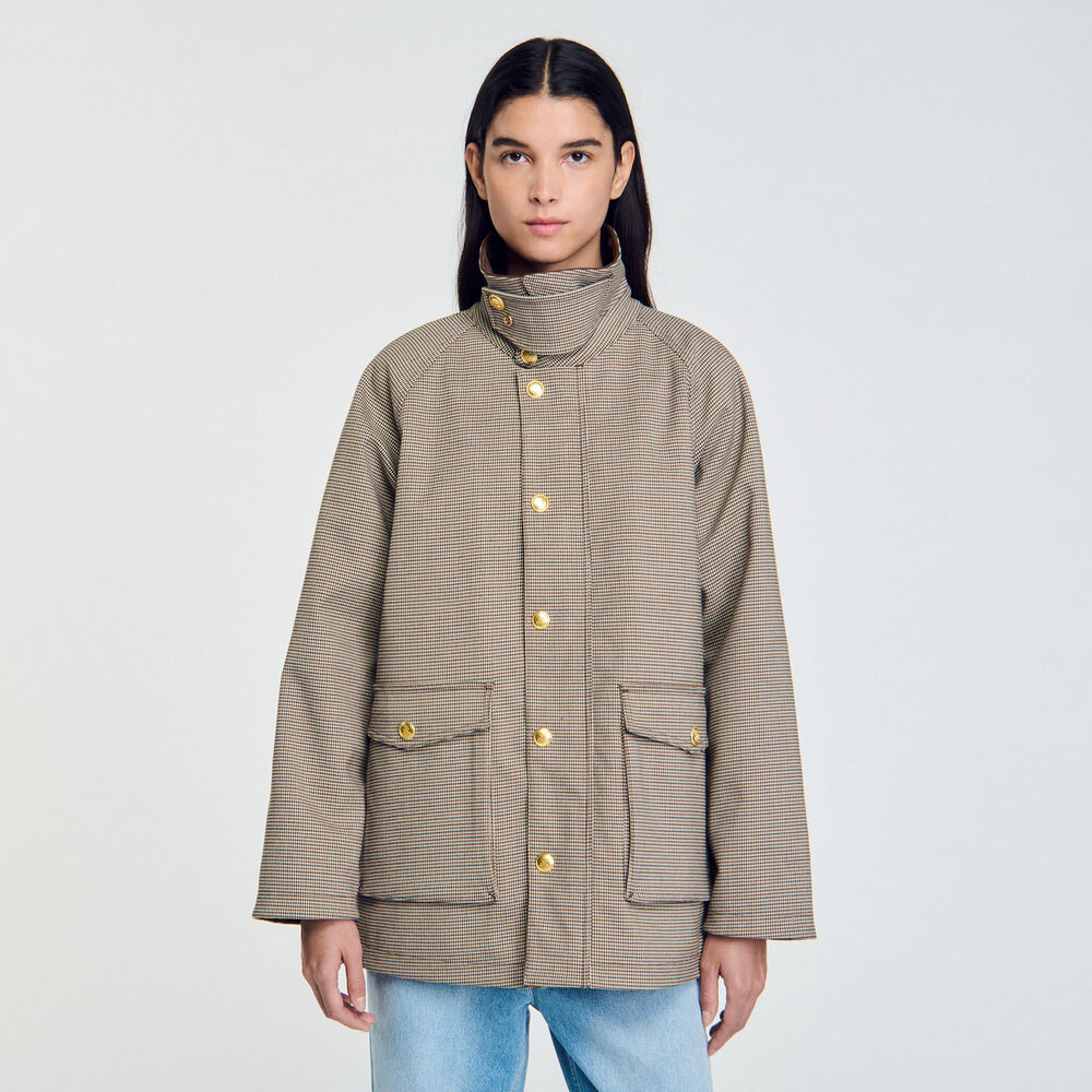 Check Coat With Velvet Collar | Sandro US | Sandro-Paris US