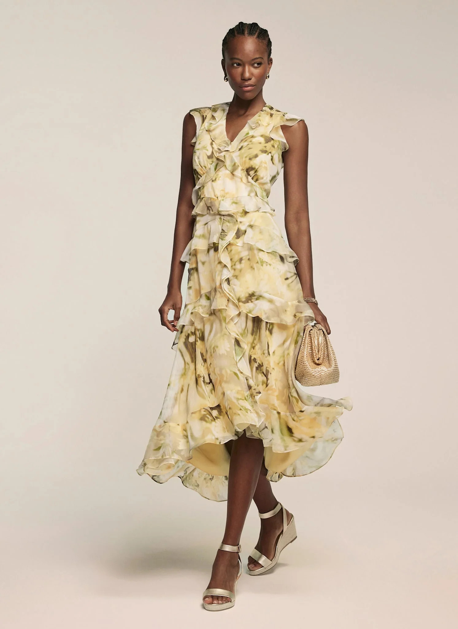 Yellow Floral Print Midi Dress | Mint Velvet