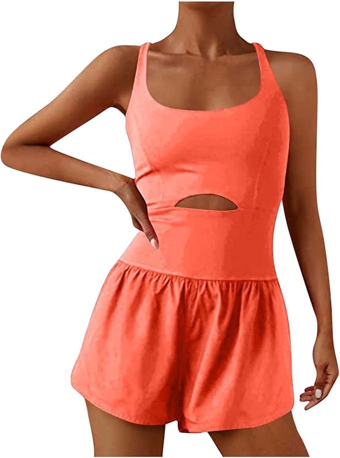 kcdigr Womens Running Onesie Workout Rompers One Piece Outfits Exercise Jumpsuits Solid Sleeveles... | Amazon (US)