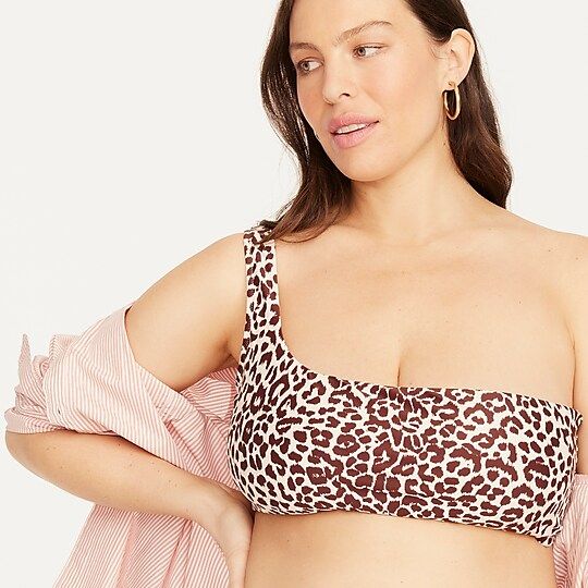 One-shoulder bikini top in leopard print | J.Crew US