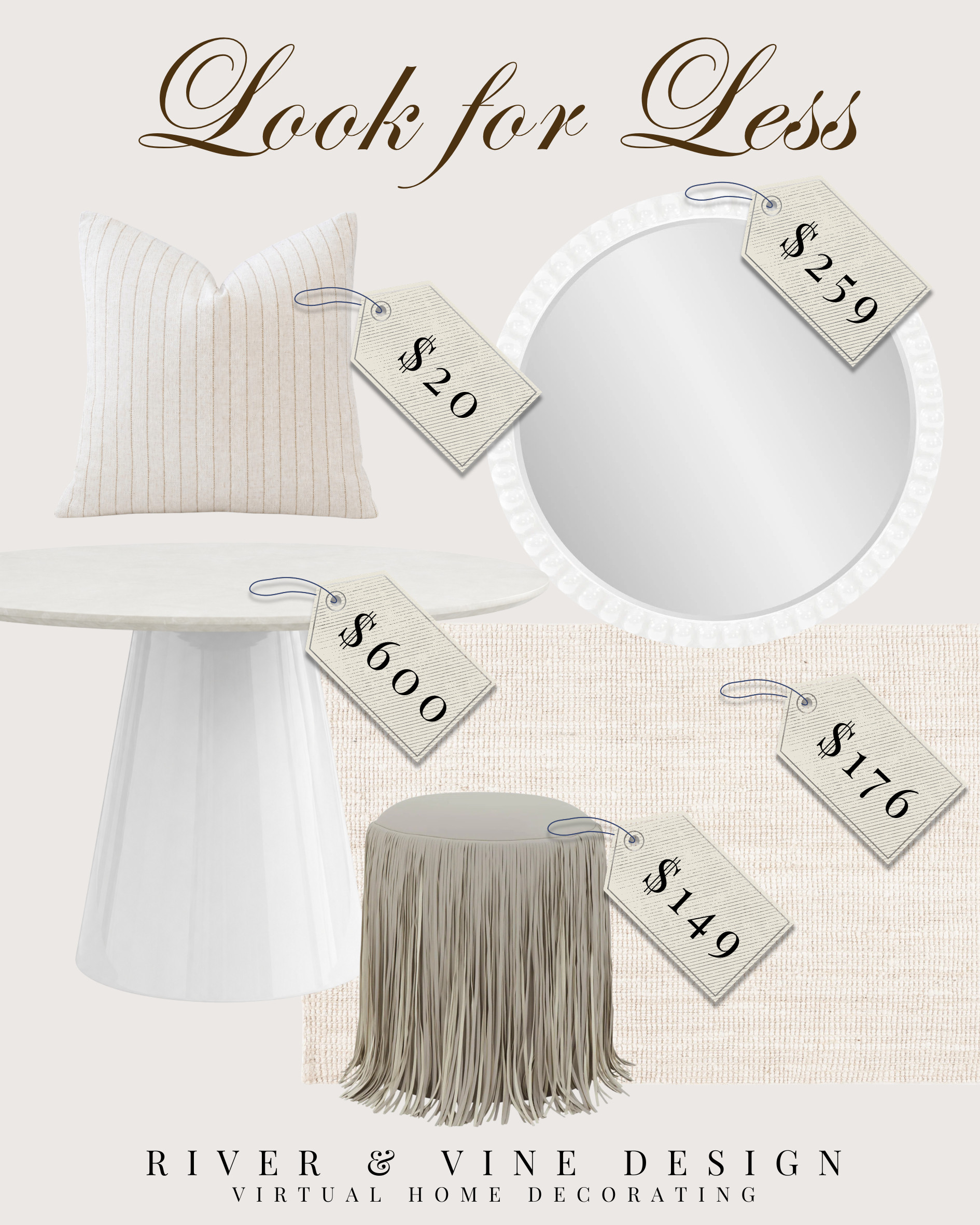 A soft neutral entryway formula: sculptural table, round statement mirror, woven texture, fringe ottoman, and a simple striped pillow. Perfect if you want that collected designer look without going full custom.

I may receive a commission from purchases made through my links. 

 #LTKHome